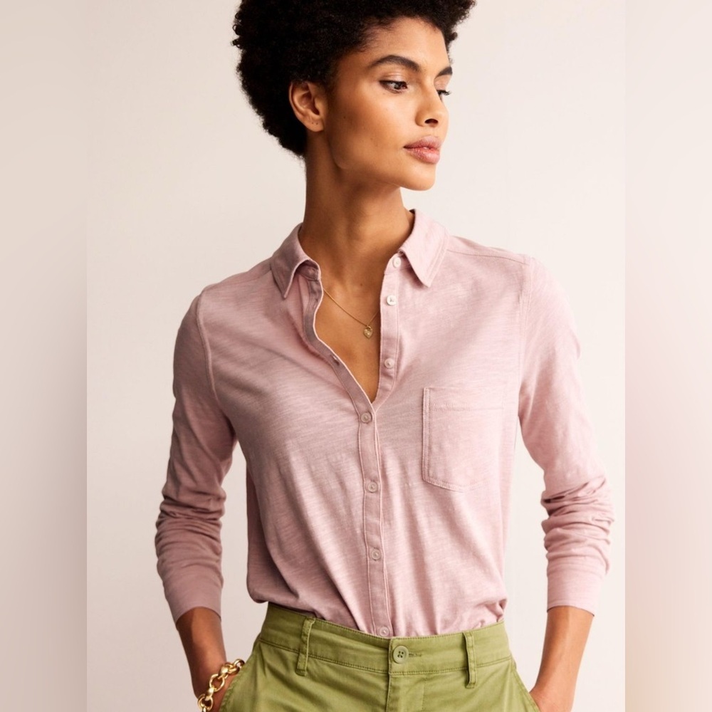 Boden Amelia Jersey 100% Cotton Button Down Top Size 8